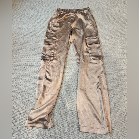 Mango Satin Tan Cargo Pants size S - Picture 3 of 4